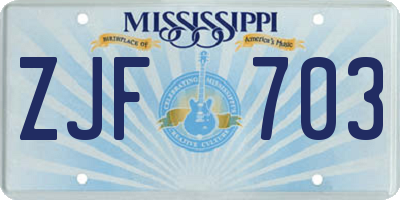 MS license plate ZJF703