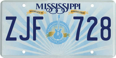 MS license plate ZJF728