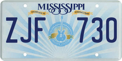 MS license plate ZJF730