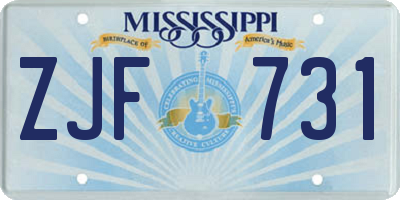 MS license plate ZJF731