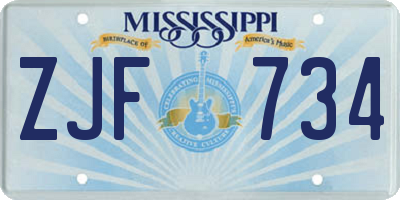 MS license plate ZJF734