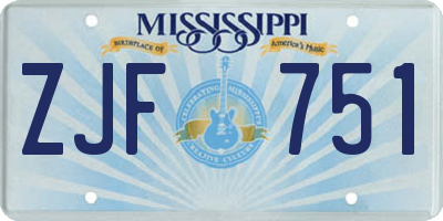 MS license plate ZJF751