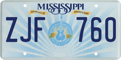 MS license plate ZJF760