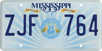 MS license plate ZJF764