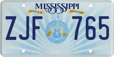 MS license plate ZJF765