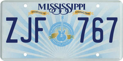 MS license plate ZJF767