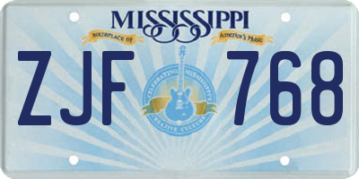 MS license plate ZJF768