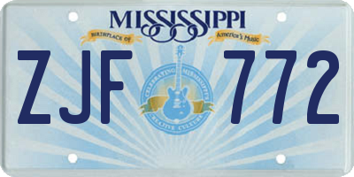MS license plate ZJF772