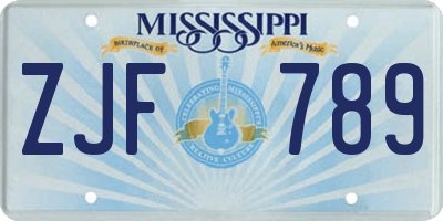MS license plate ZJF789