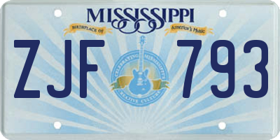 MS license plate ZJF793
