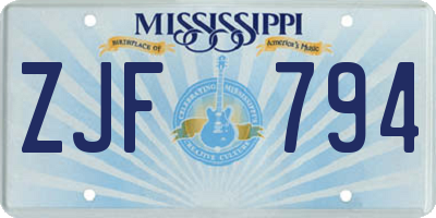 MS license plate ZJF794