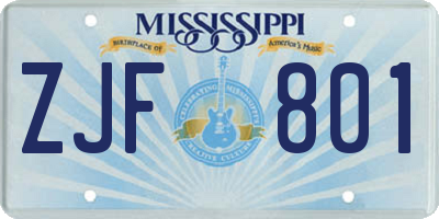 MS license plate ZJF801