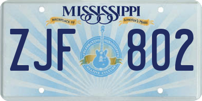 MS license plate ZJF802