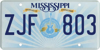 MS license plate ZJF803