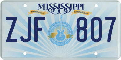 MS license plate ZJF807