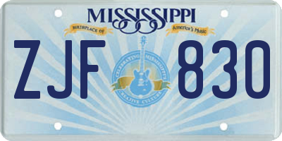 MS license plate ZJF830