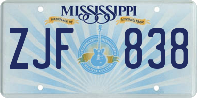 MS license plate ZJF838