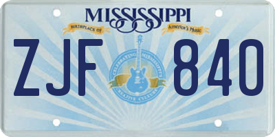 MS license plate ZJF840