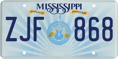 MS license plate ZJF868