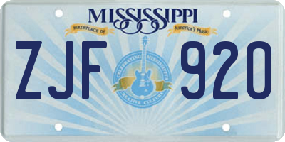 MS license plate ZJF920