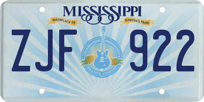 MS license plate ZJF922