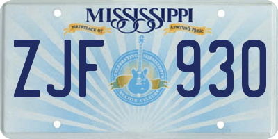 MS license plate ZJF930