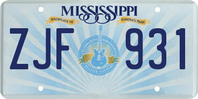 MS license plate ZJF931