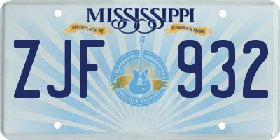 MS license plate ZJF932