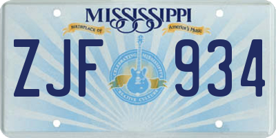 MS license plate ZJF934