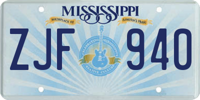 MS license plate ZJF940