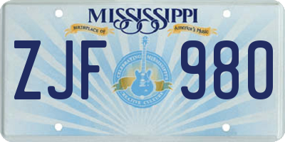 MS license plate ZJF980