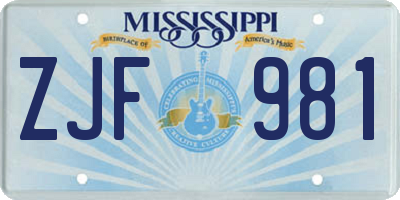MS license plate ZJF981