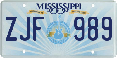 MS license plate ZJF989