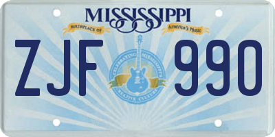 MS license plate ZJF990