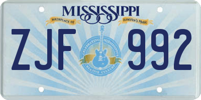 MS license plate ZJF992