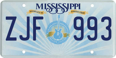 MS license plate ZJF993