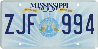 MS license plate ZJF994