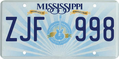MS license plate ZJF998