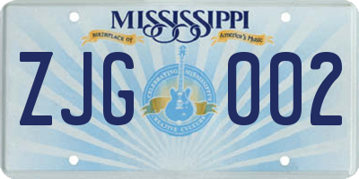 MS license plate ZJG002
