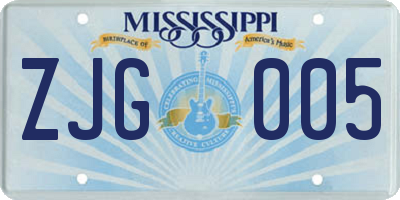 MS license plate ZJG005