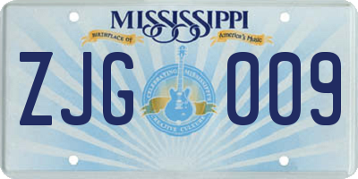 MS license plate ZJG009