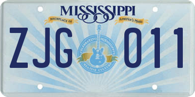 MS license plate ZJG011