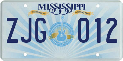 MS license plate ZJG012