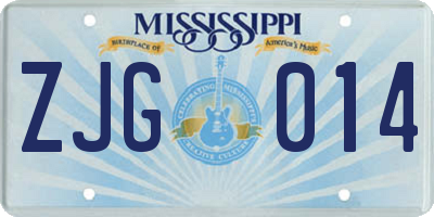 MS license plate ZJG014