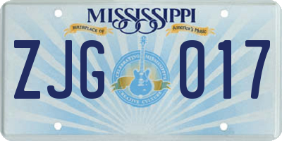 MS license plate ZJG017