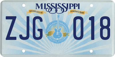 MS license plate ZJG018