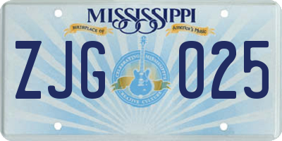 MS license plate ZJG025