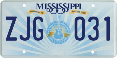 MS license plate ZJG031