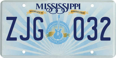 MS license plate ZJG032