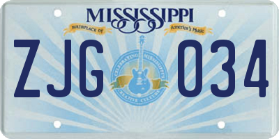 MS license plate ZJG034